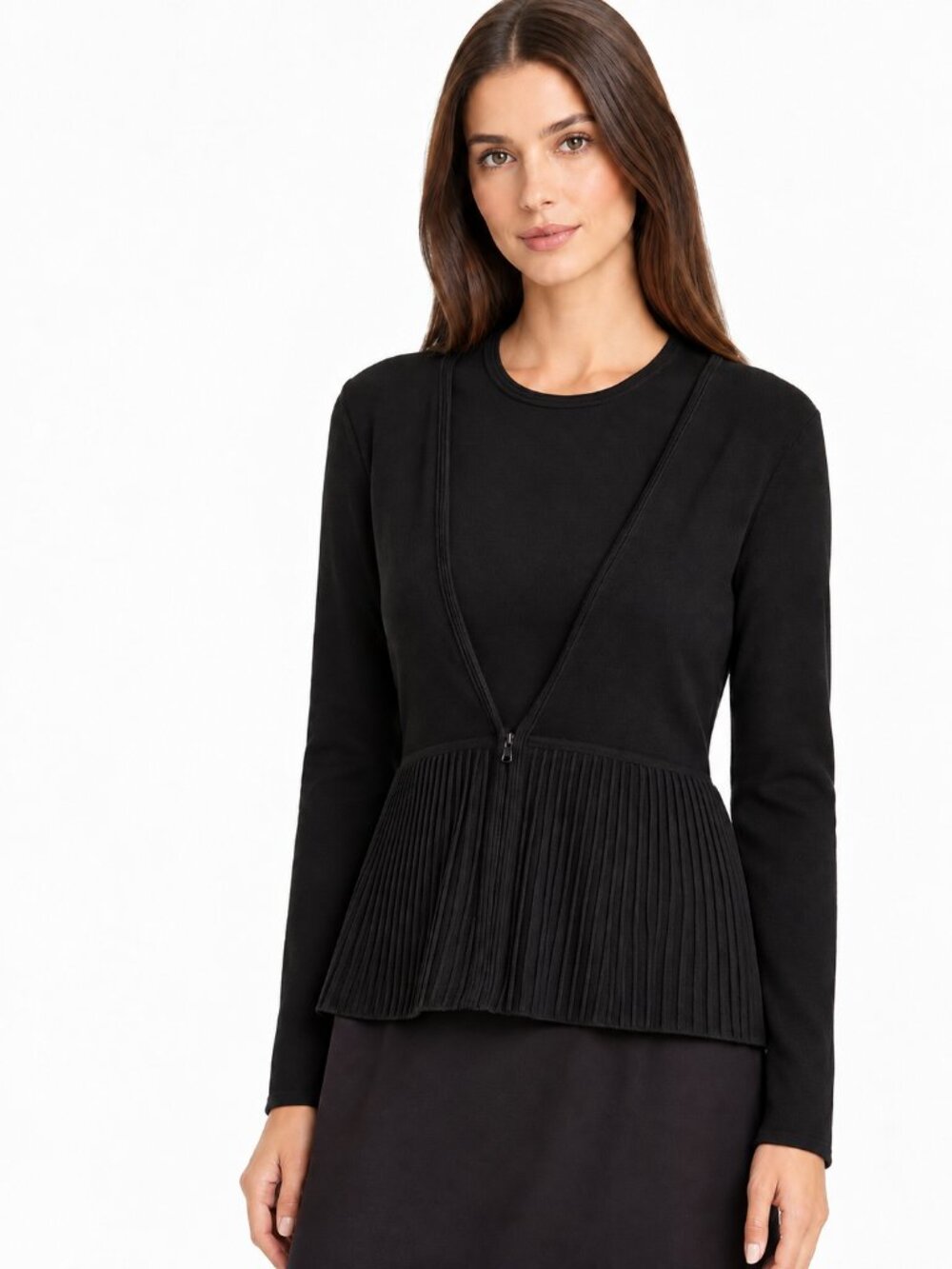 BOSS Fily Pleated Merino Wool Peplum Cardigan Black Size M 6-8 NWOT